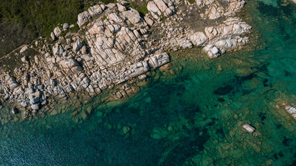 Summer in the Lavezzi Islands by the Mediterranean sea between turquoise water and fine sand beach, in Bonifacio in Corsica