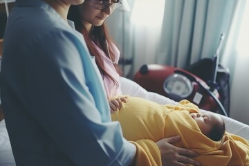 Close up of doctor palpating girls abdomen, preventive health care for children