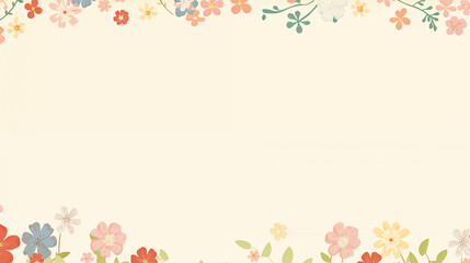 Illustration florale. Fleurs, plantes, feuilles. Espace vide de composition. Dessin minimaliste. Couleurs claires, pastel. Pour conception et création graphique.