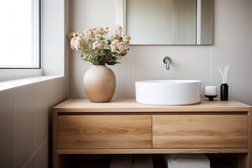 Scandinavian-Inspired Mid-century Modern Bathroom with Wooden Vanity Essence
