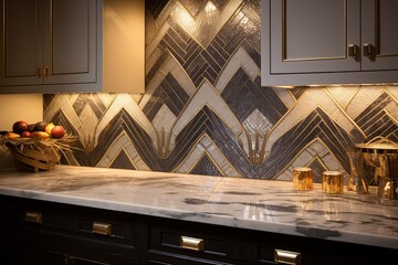 Art Deco Kitchen: Golden Accents Mosaic Tile Backsplash Ideas
