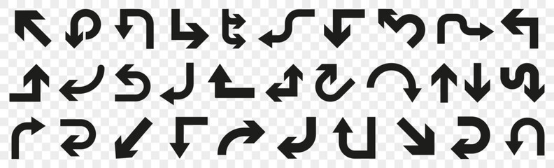 Black traffic arrow for app. Simple arrow icons in black. Arrow template set. Arrow icon collection. Set of black direction arrow signs.
