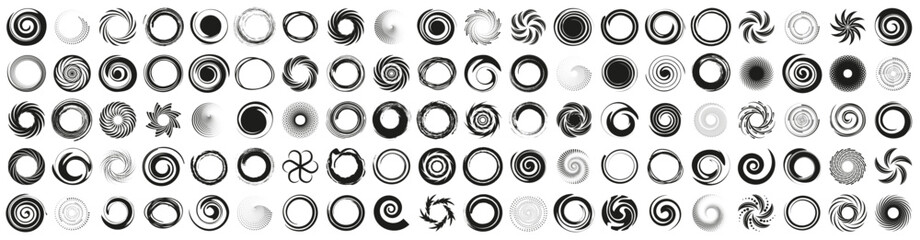 Black funnel collection. Set of circle swirl. Circle black funnel collection. Black funnel vortex icons. Hurricane and tornado symbol collection