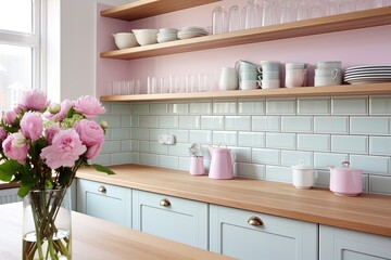 Dutch Style Pastel-Colored Subway Tile Kitchen Inspirations