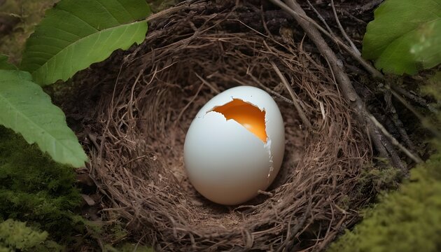 Nest forest bird with egg inside