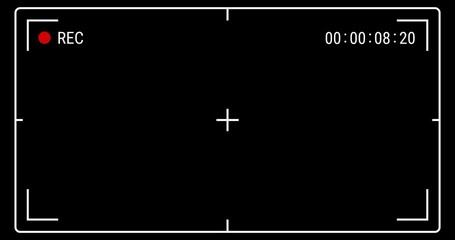 Monitoring screen template of CCTV, retro camcorder recording screen interface with timer, video screen grid overlay