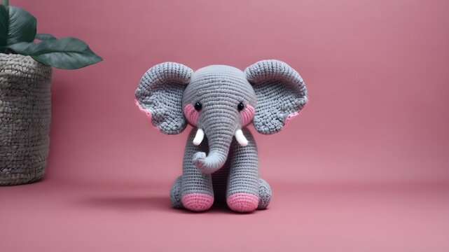 crochet elephant toy on pink background wall paper.