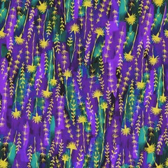 Abstract flowers and leaves repeat seamless pattern. Watercolor and digital hand-drawn pattern. mixed media for design of wallpaper, textiles, fabrics.