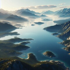 A large body of water surrounded by mountains