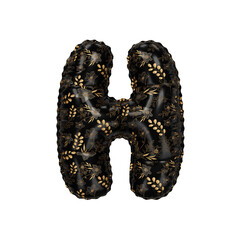 3D Helium Balloon Letter H with golder flowers/leaves on black surface texture