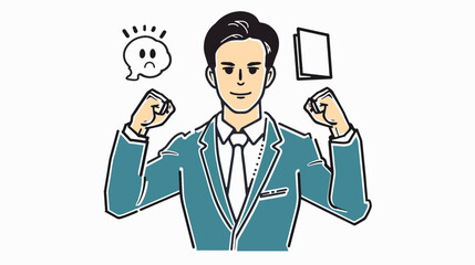 Fototapeta na wymiar business man with fist in the air vector illustration, in the style of emphasis on facial expression, beige and aquamarine, meiji art, 1960s, drawing, high resolution, skillful 
