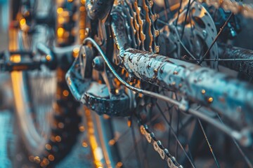 Close-up of a bicycle at the back mountain - obrazy, fototapety, plakaty