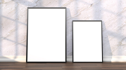 abstract mock up room with picture frame as template - 3D Illustration - 743723011