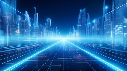 Virtual futuristic abstract city road cyberspace animation background with flash
