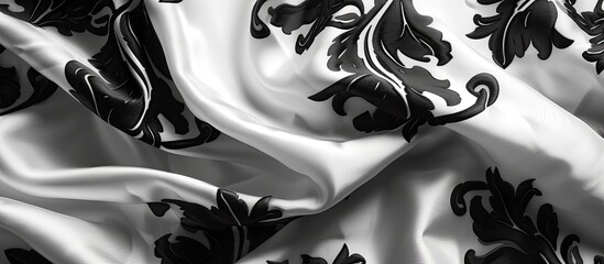 A black and white fabric featuring intricate designs on a colorless background.