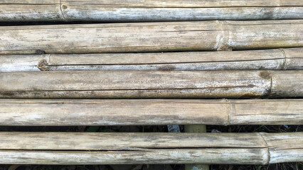 Close up of the texture formed from bamboo arranged parallel to form a background pattern