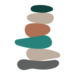 Balance made of colored stones. Balance concept. Zen stones flat design style.  Stacked pebbles. Poster, flyer, card, wallpaper, brochure.. Vector illustration.