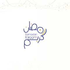 Flat ramadan kareem greeting card arabic word with moon