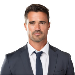 Contemporary headshot of a respectful entrepreneur isolated on white background