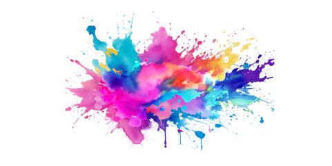 Bright colorful watercolor splash splatter stain brush strokes on white background. Modern vibrant aquarelle spot. Rainbow trendy isolated design on white. Element. Vector watercolor illustration.	