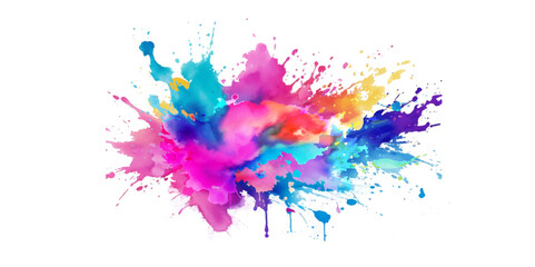 Fototapeta premium Bright colorful watercolor splash splatter stain brush strokes on white background. Modern vibrant aquarelle spot. Rainbow trendy isolated design on white. Element. Vector watercolor illustration. 
