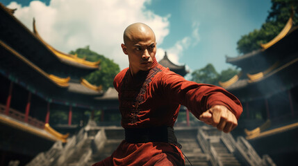 Cinematic Portrait of a Kung Fu Shaolin Fighter Ready to Fight