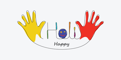 Holi festival one line art vector.