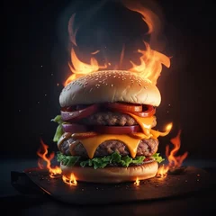Foto op Canvas Delicious hot burger resturant background picture © SAtock