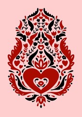 Fototapeta premium Folk Art Print Scandinavian Art Print Norwegian Wall Art Boho Wall Art Modern Cozy Slavic Ukrainian Folk Print Hugge Heart