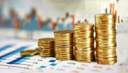 coins and graphs background, concept of stock market