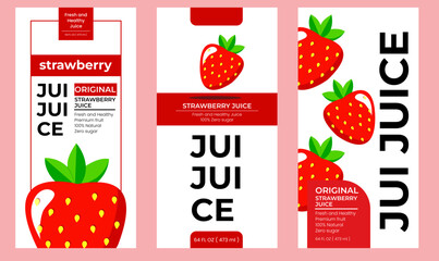 Juice Label Design Strawberry. Suitable for beverage, bottle, packaging, stickers, and  product packaging