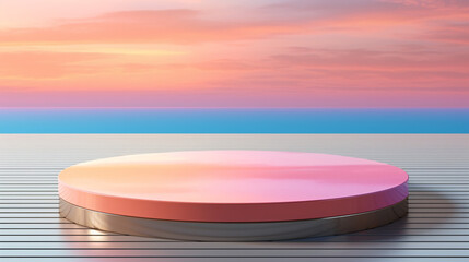3d render round platform on water with glass wall
