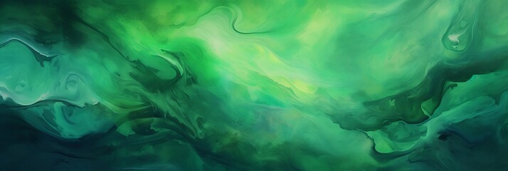 Wet paint technique green background banner. Wet gouache green colors - 743737026