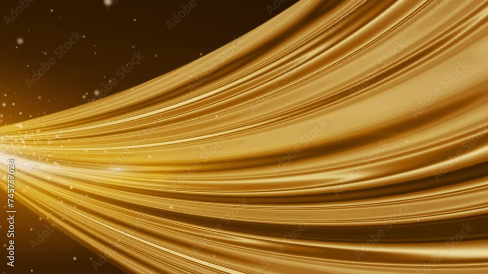 Sticker luxury gold wave with particle flowing on dark background. graphic abstract backdrop animation
