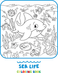 Sea theme. Shark coloring book. Kids vector
