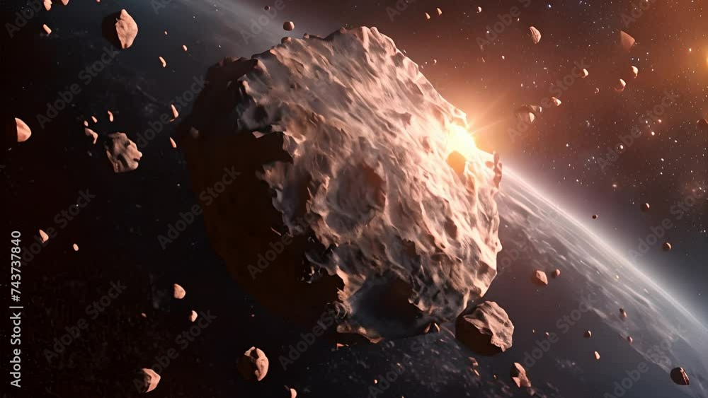 Poster rock floating through space, depicting motion and stillness of celestial object in vast expanse
