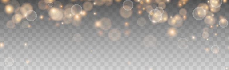 Bokeh light lights effect background. Gold dust PNG. Christmas background of shining dust Christmas glowing bokeh confetti and spark overlay texture for your design.	
