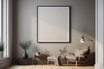 Mock up  frame in living room interior. 3d render