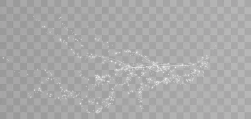 Foto op Canvas Holiday decor element in the form of a glowing white sakura branch. Abstract glowing dust. Christmas background made of luminous dust. Vector png. Floating cloud of holiday bright little dust. © Виктория Проскурина