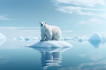 Keuken spatwand met foto Polar bear majestically standing on a solitary ice floe, surrounded by the vast expanse of the Arctic Ocean. © FutureStock