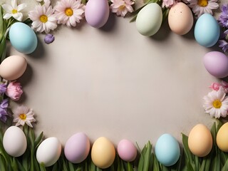 Naklejka na ściany i meble easter eggs border with flowers