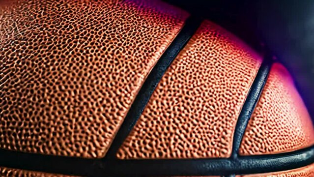 close-up view of basketball ball, animated transition for sports intro background