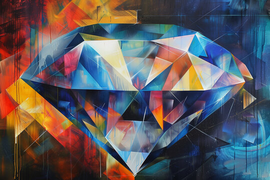 Diamond on colorful background. Acrylic painting in multicolor. Generative AI.
