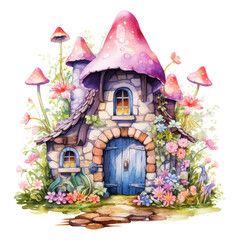 Watercolor Spring Fairy House Clipart