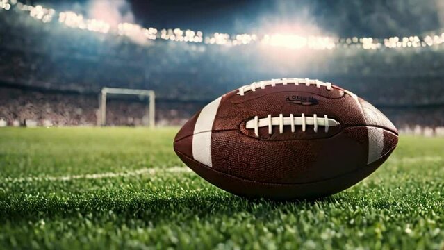 american football pigskin ball on a gridiron field
