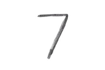 Hand drawn number 7 with pencil on transparent background