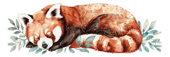Red panda in the forest, watercolor