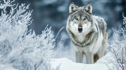 Fototapeta premium Majestic Grey Wolf in Snowy Wilderness Landscape