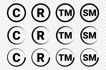 Collection of trademark right, copyright icon and license intellectual property sign.