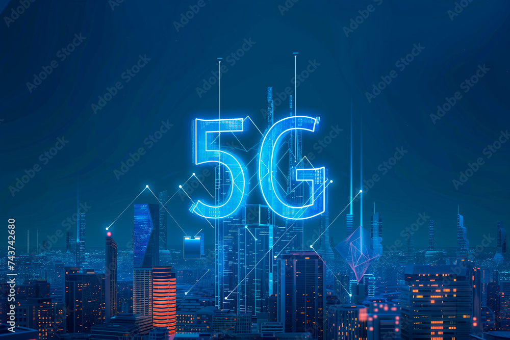 Poster the modern creative communication and internet network connect in smart city . concept of 5g wireles